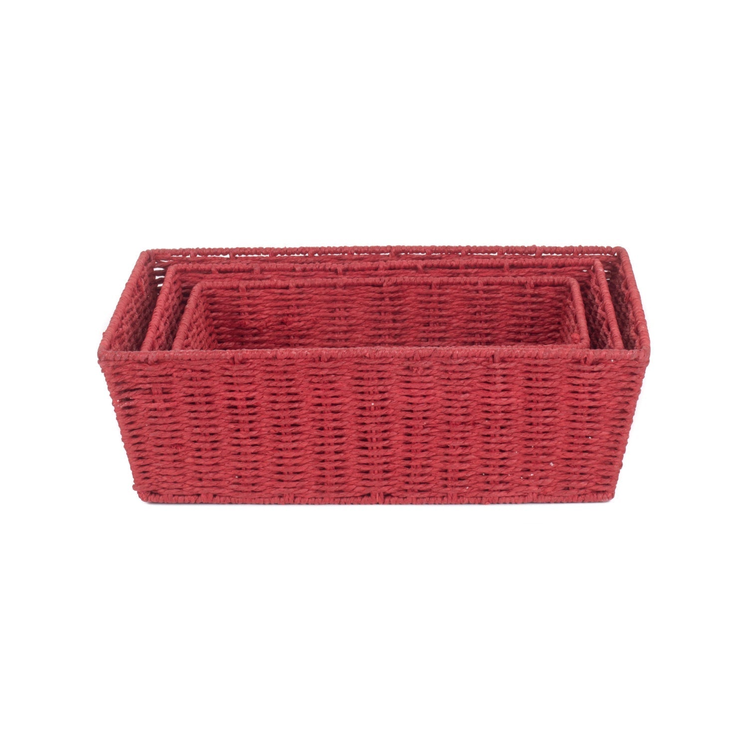 Red Paper Rope Tray Baskets Set of 3 - REGN