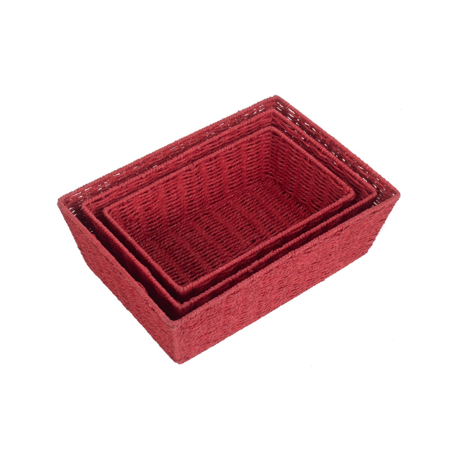 Red Paper Rope Tray Baskets Set of 3 - REGN
