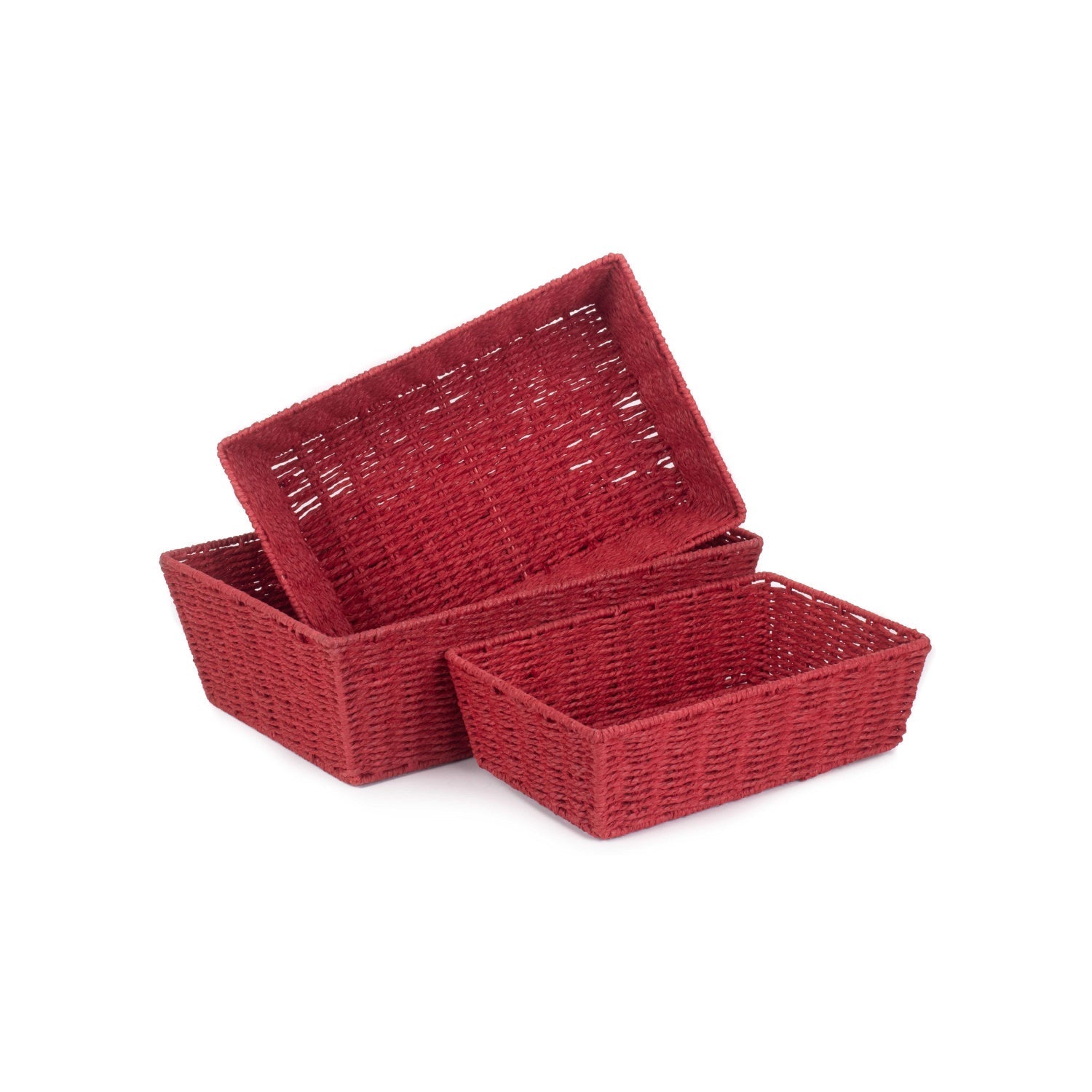 Red Paper Rope Tray Baskets Set of 3 - REGN