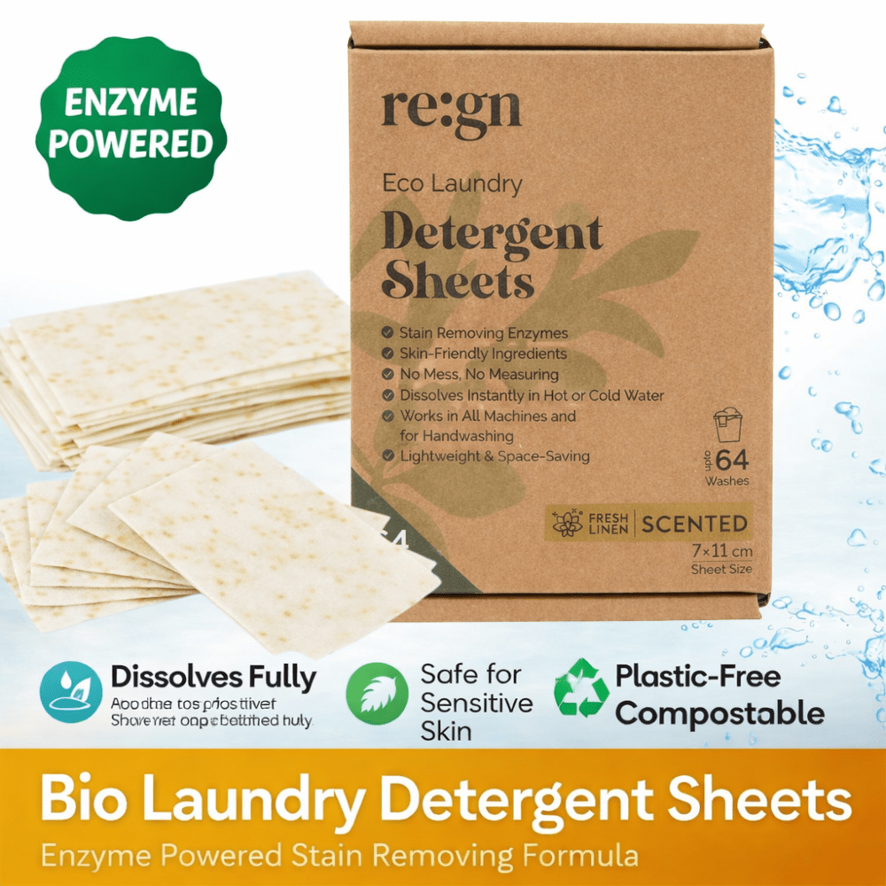 Re:gn Bio Laundry Detergent Sheets – Enzyme - Powered Stain Removing Formula | 64 Sheets - REGN