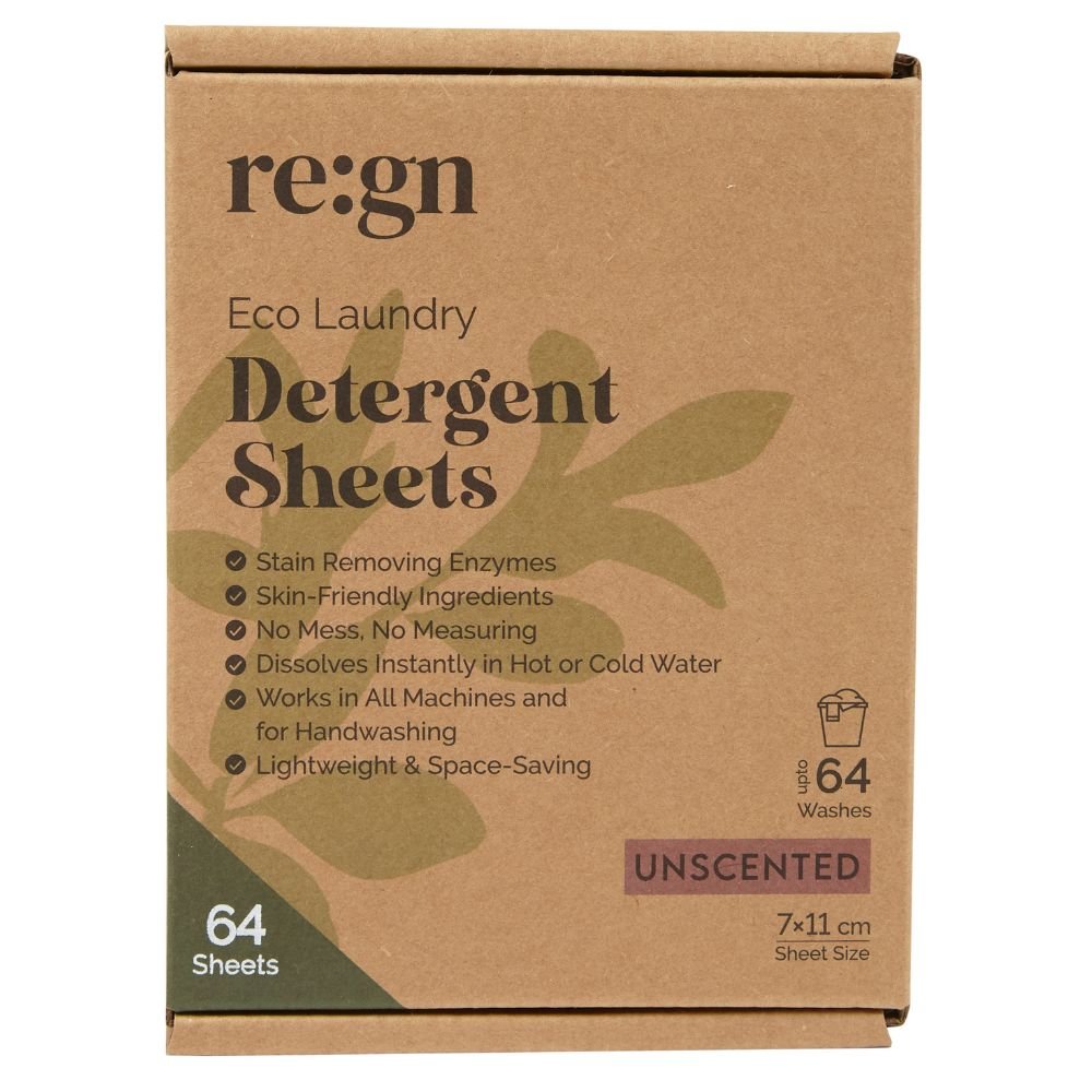 Re:gn Bio Laundry Detergent Sheets – Enzyme - Powered Stain Removing Formula | 64 Sheets - REGN