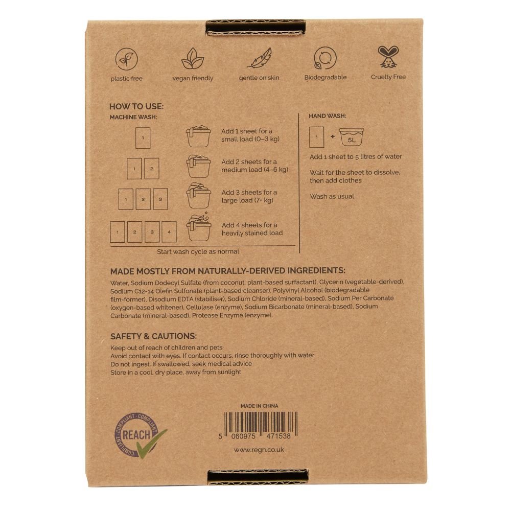 Re:gn Bio Laundry Detergent Sheets – Enzyme - Powered Stain Removing Formula | 64 Sheets - REGN