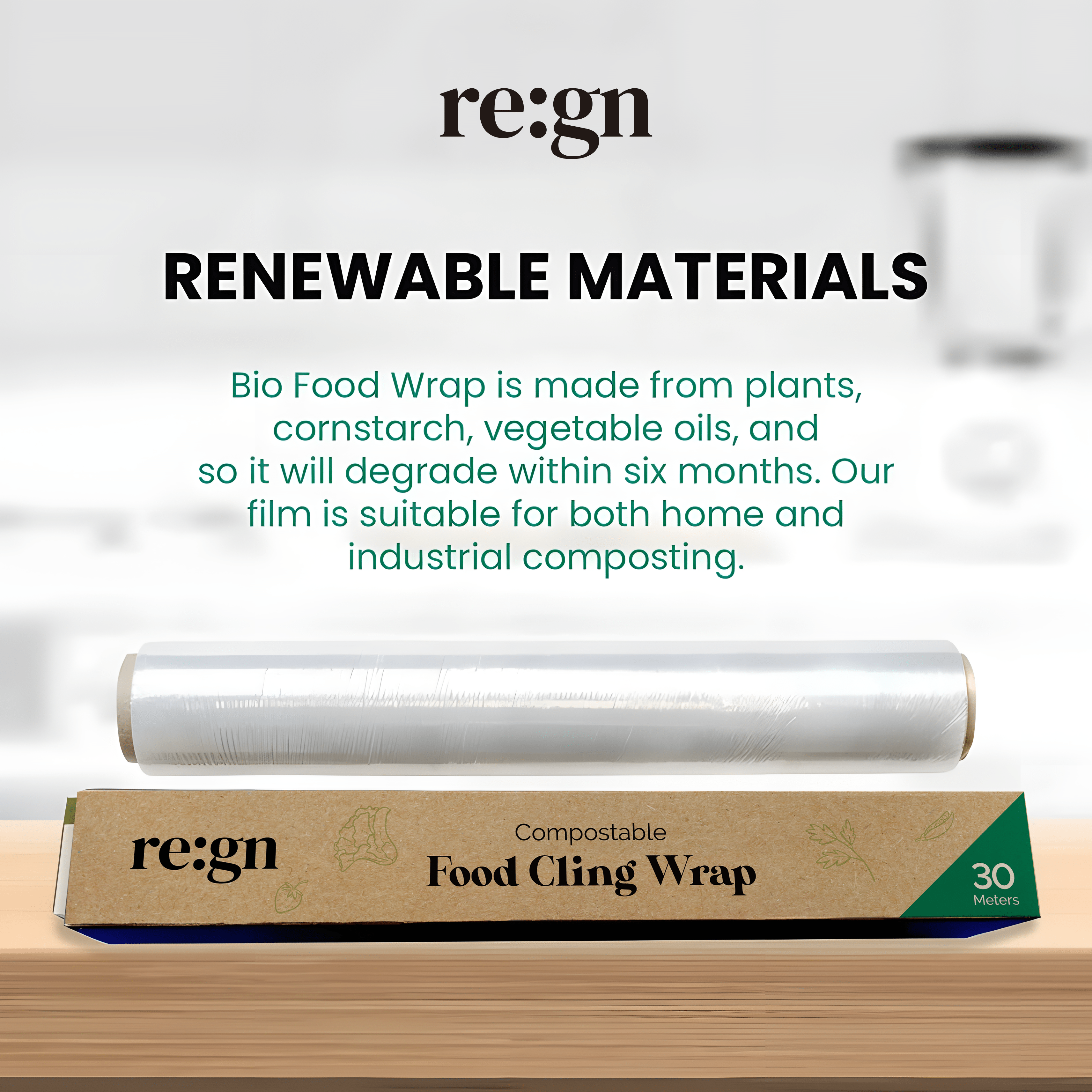 Re:gn Compostable Food Cling Wrap (Cling Film) – 5x 30m Rolls - REGN