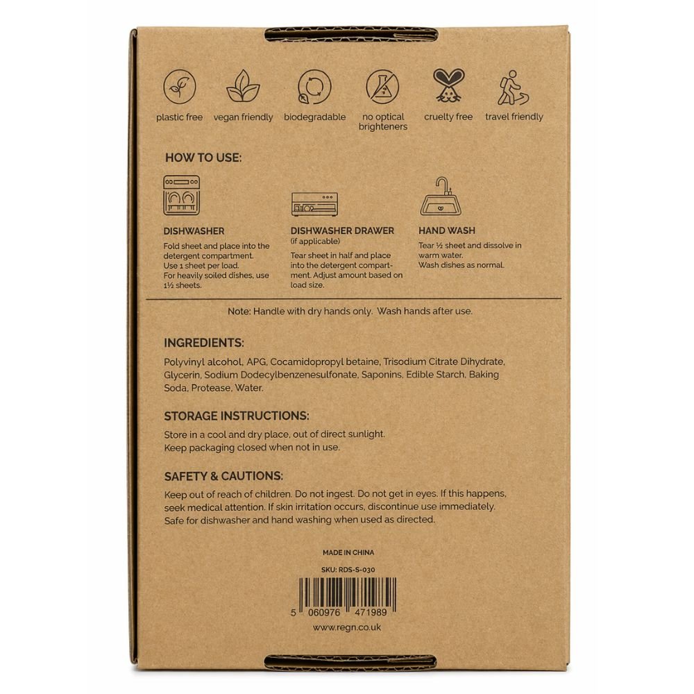 re:gn Dishwasher Sheets | Lemon Scented |30 Sheets | Pre - Measured Dishwashing Alternative - REGN