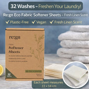 Re:gn Eco Fabric Softener Sheets – Fresh Linen Scent | Plastic - Free, Vegan, 32 Washes - REGN