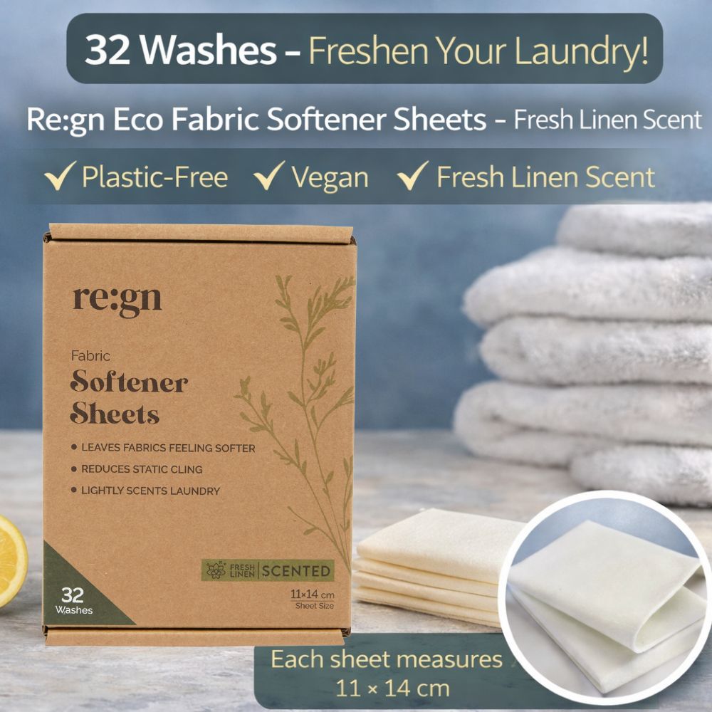 Re:gn Eco Fabric Softener Sheets – Fresh Linen Scent | Plastic - Free, Vegan, 32 Washes - REGN
