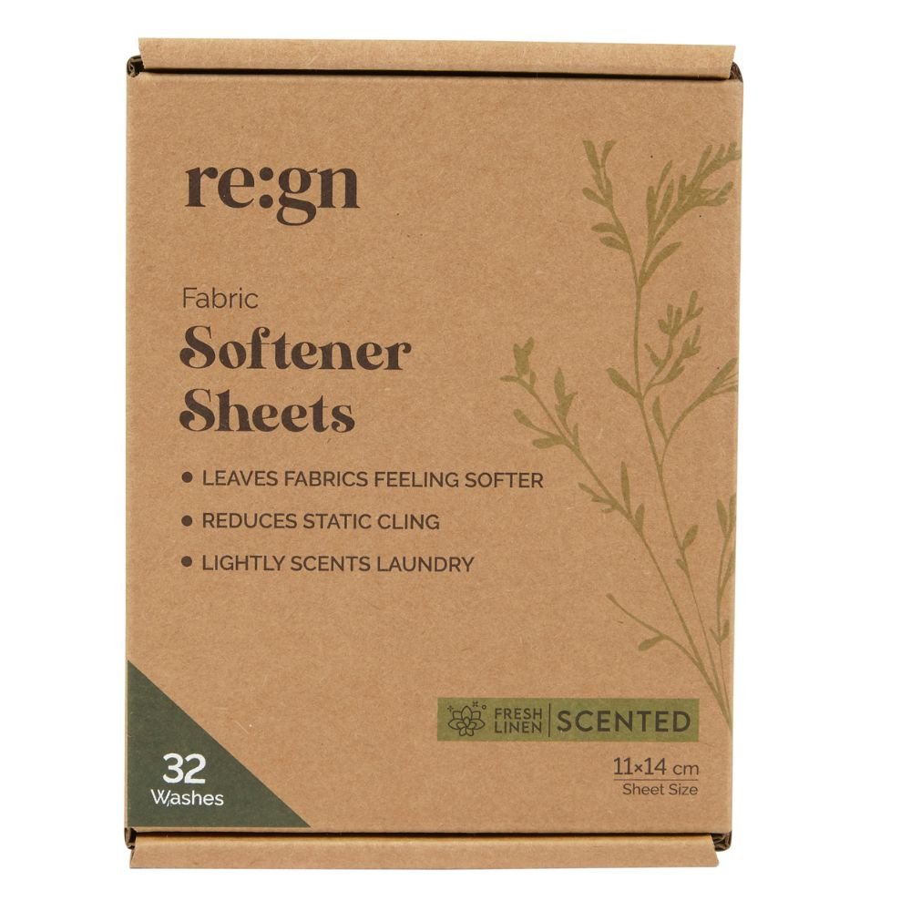 Re:gn Eco Fabric Softener Sheets – Fresh Linen Scent | Plastic - Free, Vegan, 32 Washes - REGN