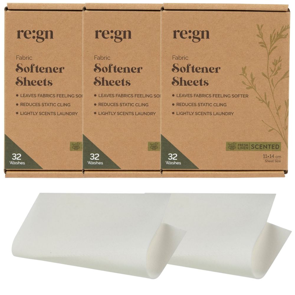 Re:gn Eco Fabric Softener Sheets – Fresh Linen Scent | Plastic - Free, Vegan, 96 Washes - REGN