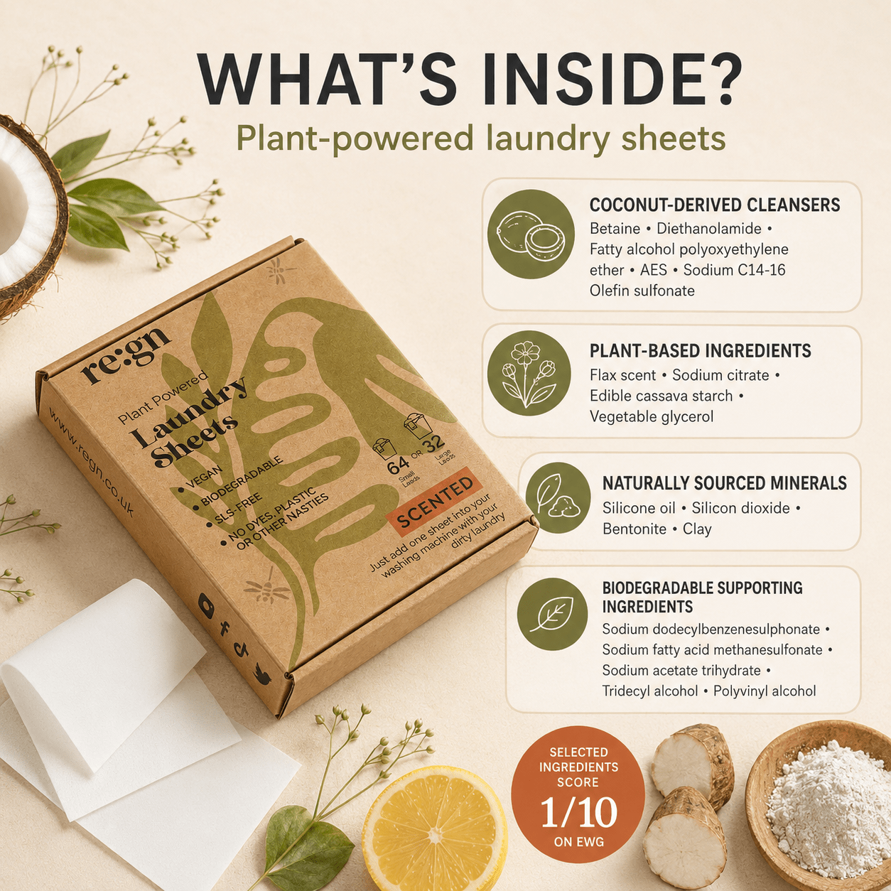 Re:gn Laundry Detergent Sheets | Plastic-Free, Eco-Friendly Washing | 64 Sheets - REGN