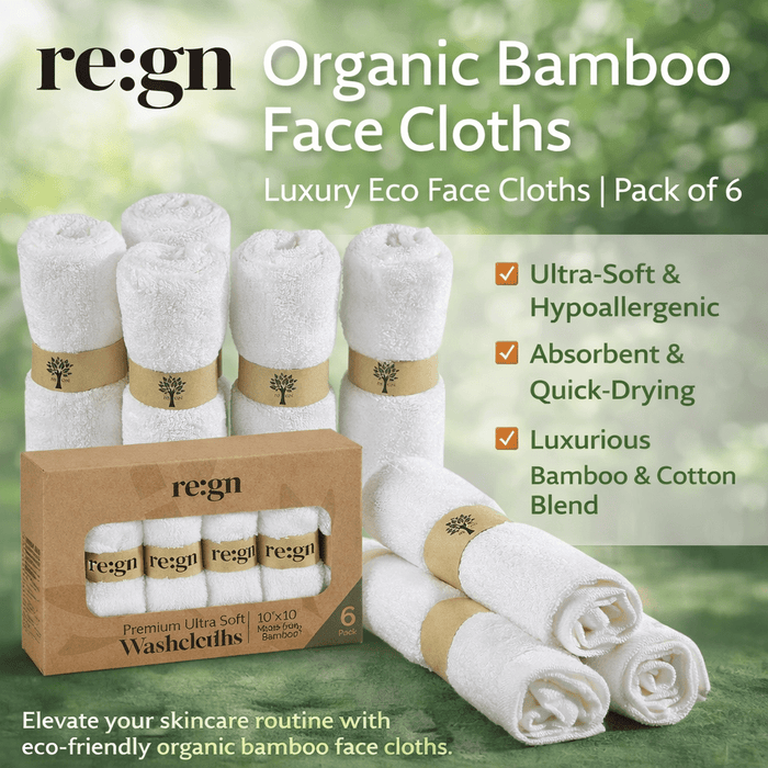 Organic Bamboo Face Cloths - 6 Pack