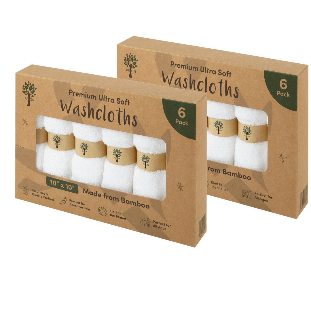 REGN Organic Bamboo Face Cloths - Luxury Eco Face Cloths, Pack of 6 - Buy One Get One Half Price! - REGN