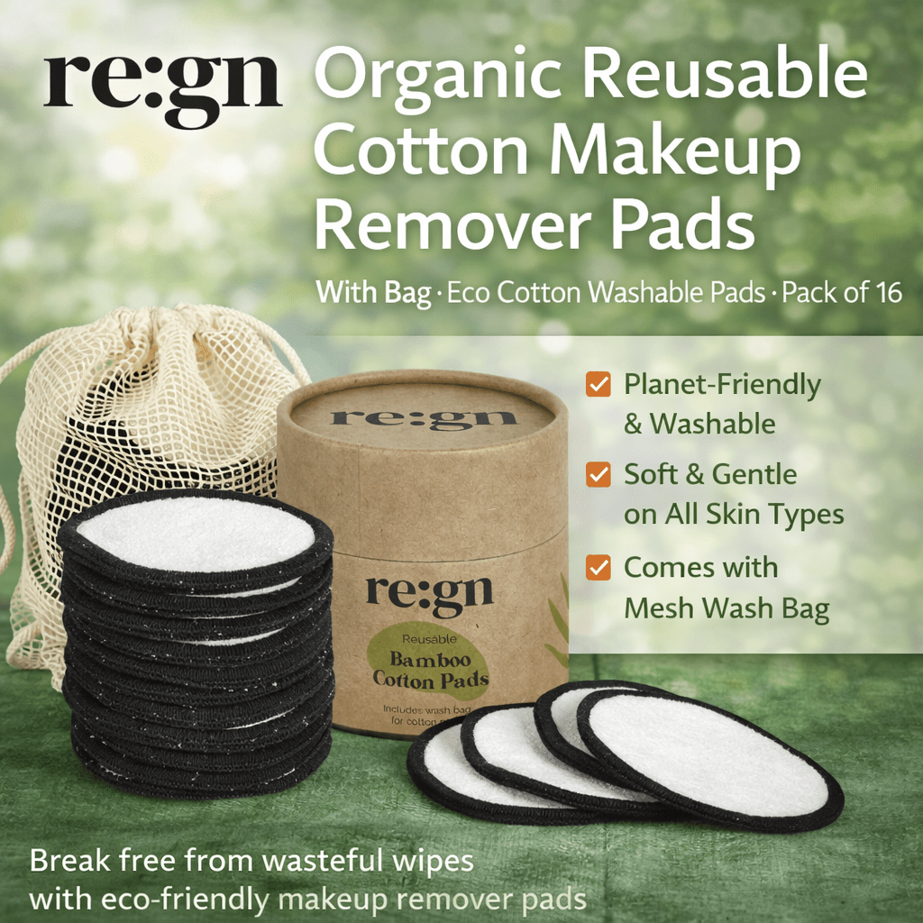 re:gn Organic Reusable Cotton Makeup Remover Pads With Bag - Eco Cotton Washable Pads, Pack of 16 - REGN