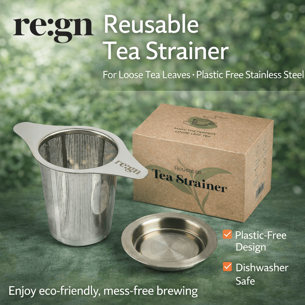 Re:gn Reusable Tea Strainer For Loose Tea Leaves - Plastic Free Stainless Steel - REGN