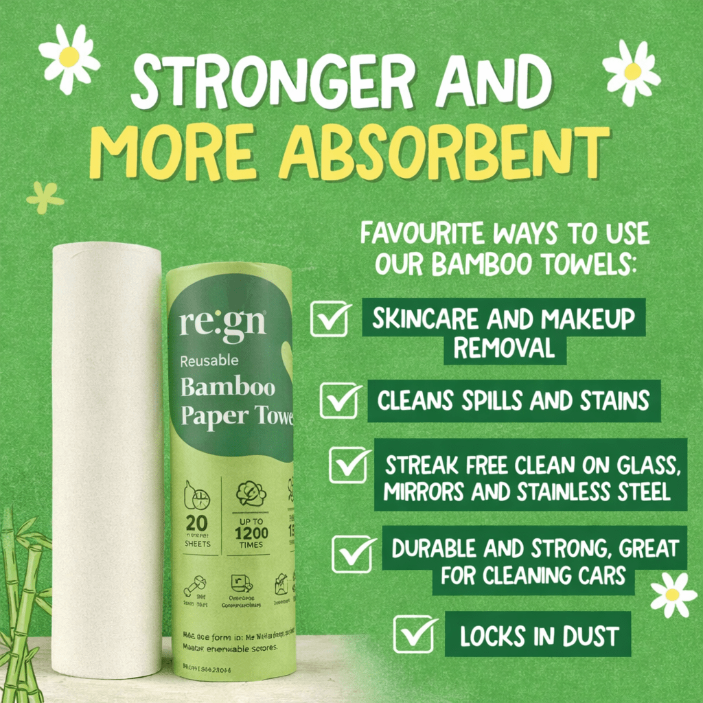 Reusable Bamboo Plastic Free Reusable Kitchen Roll - 20 Sheets - REGN