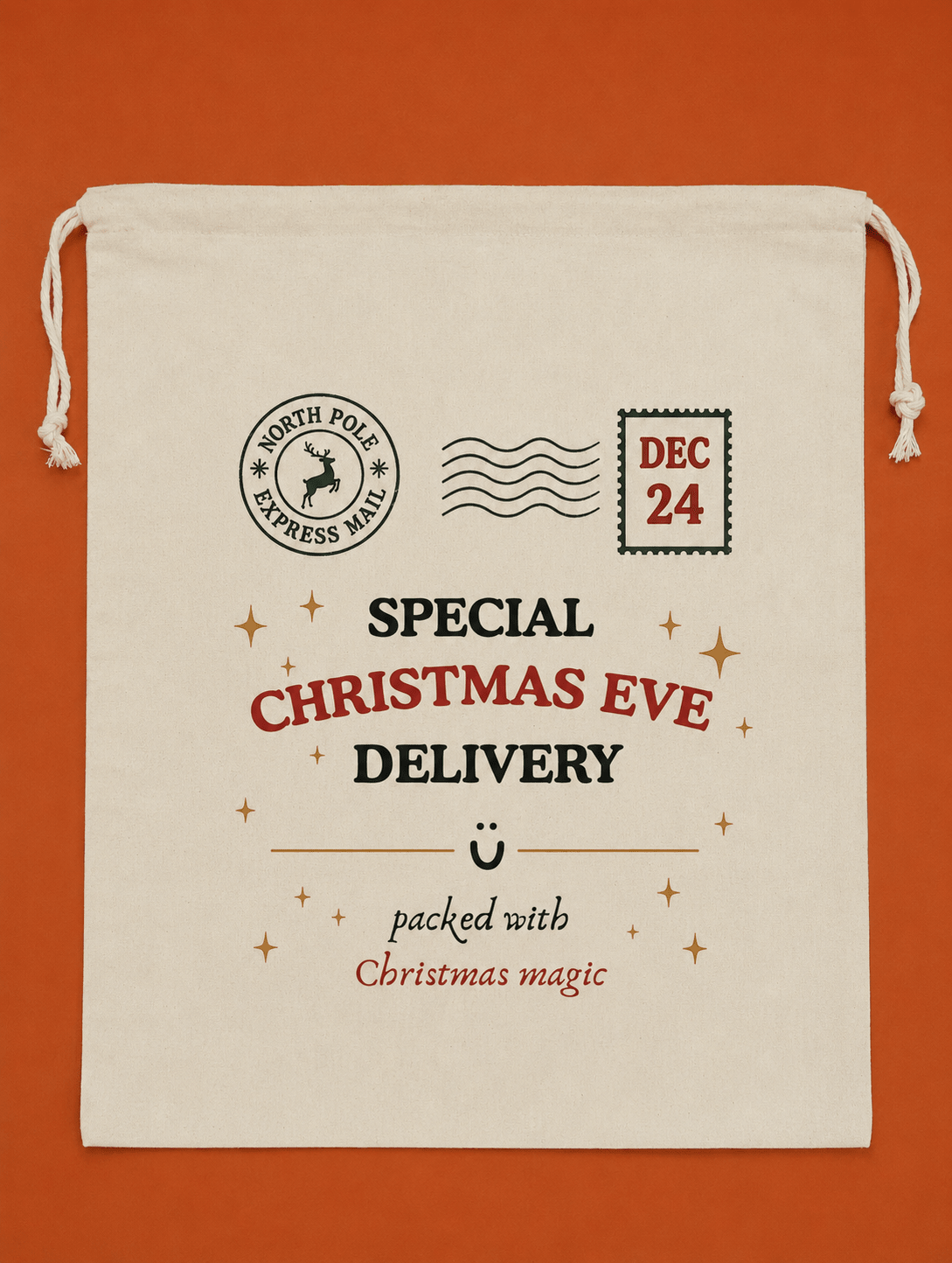 Reusable Christmas Eve Santa Bag | Handmade Cotton Christmas Gift Sack | 35 x 45cm - REGN