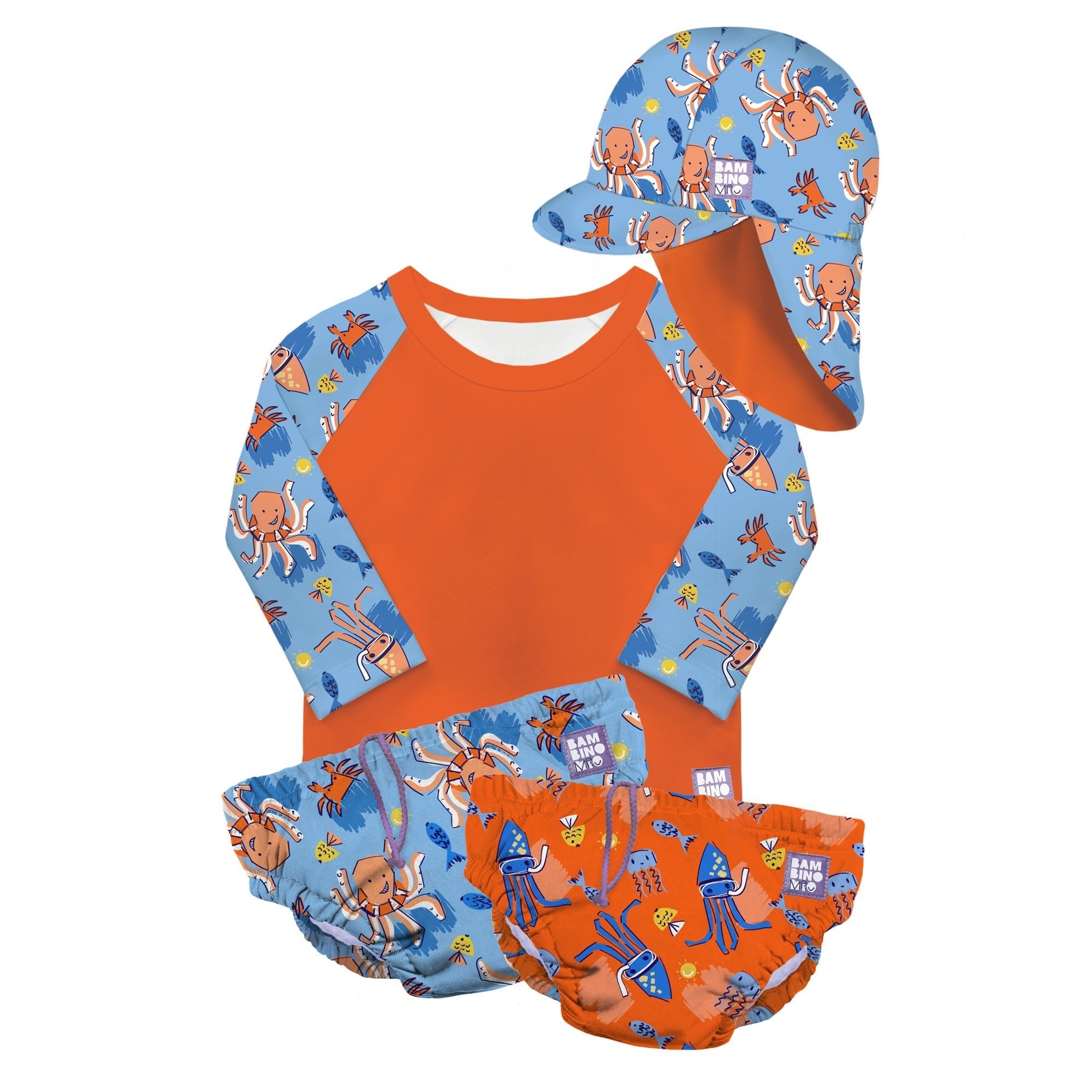 Reusable Swim Complete 4 Piece Set in Orange Octopus - REGN