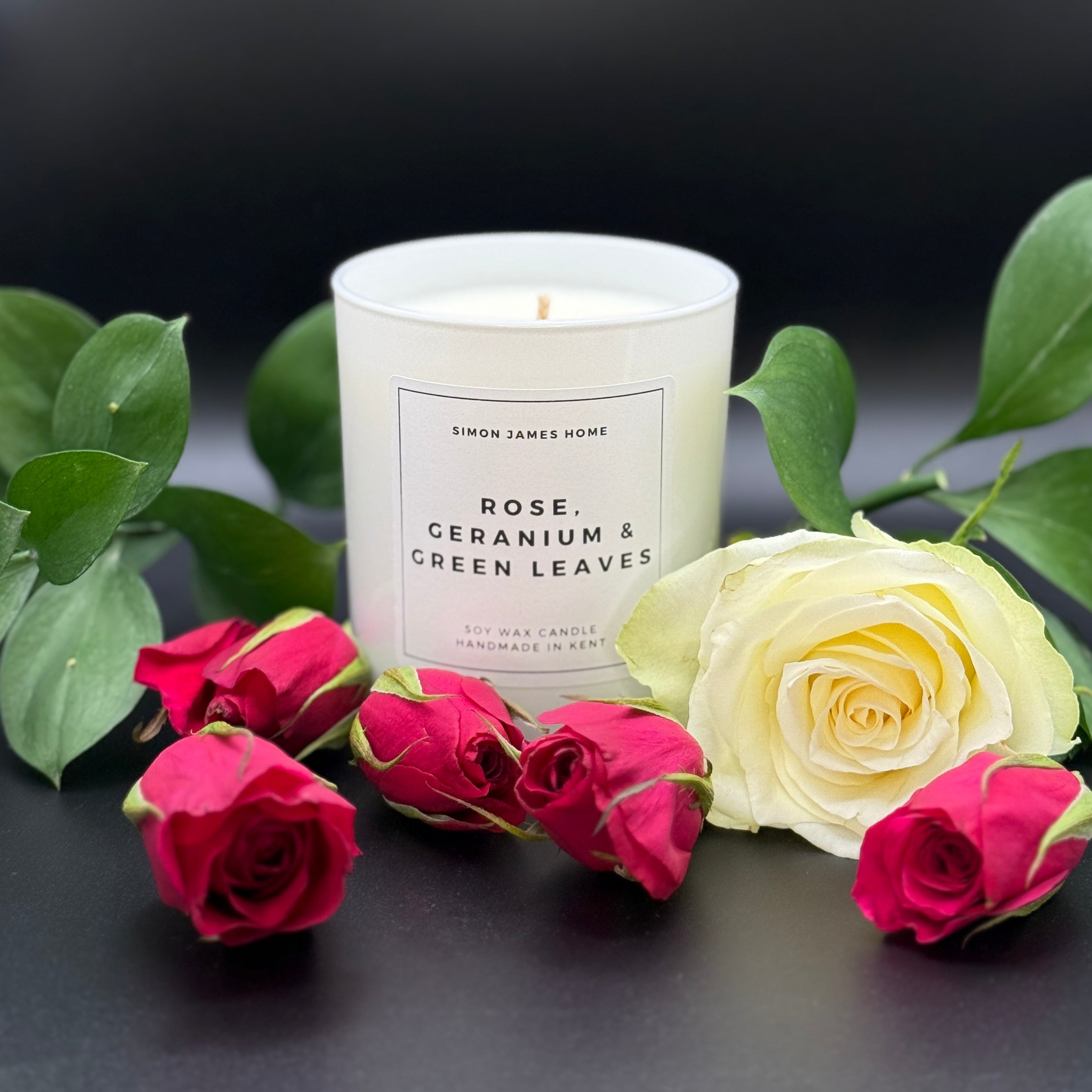 Rose, Geranium & Green Leaves Candle - Luxury Soy Wax - Rose Candle - REGN