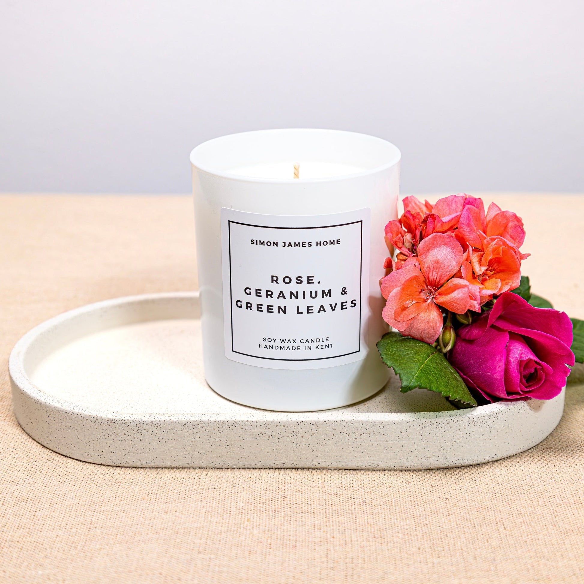 Rose, Geranium & Green Leaves Candle - Luxury Soy Wax - Rose Candle - REGN