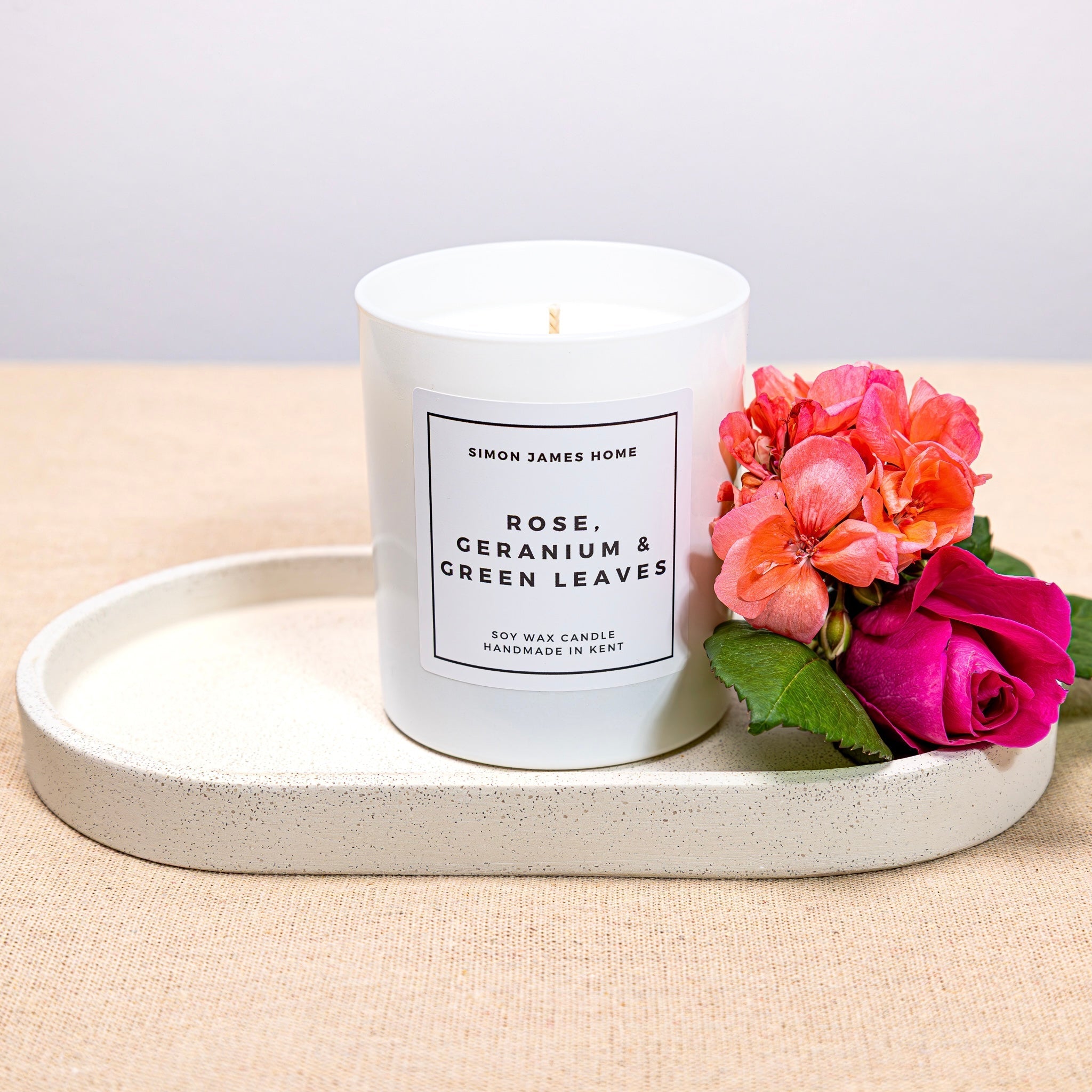 Rose, Geranium & Green Leaves Candle - Luxury Soy Wax - Rose Candle - REGN