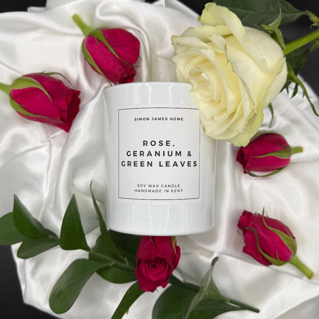 Rose, Geranium & Green Leaves Candle - Luxury Soy Wax - Rose Candle - REGN