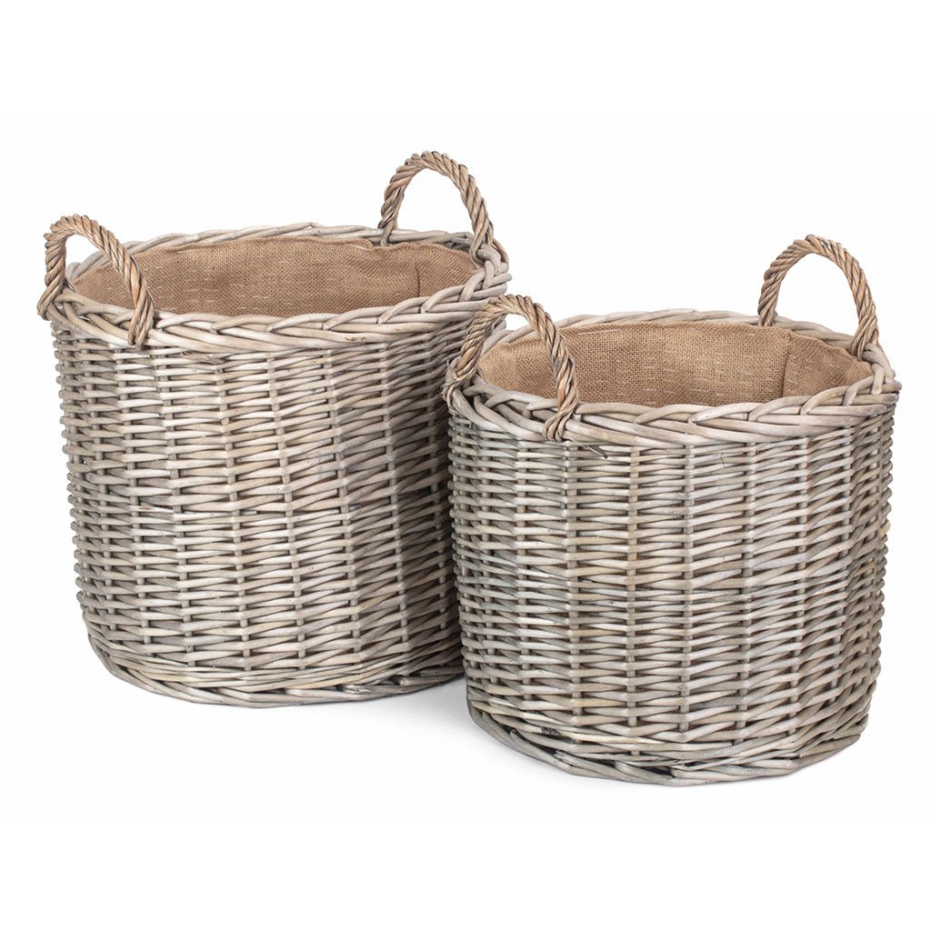 Round Straight-Sided Wicker Log Storage Basket Set 2 - REGN