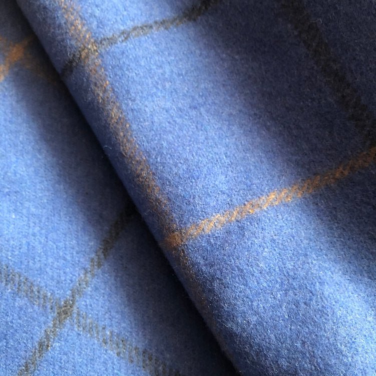 Royal Blue Recycled Wool Blanket in Soft Tartan Check - REGN