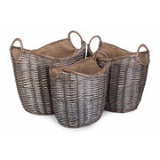 Scoop Neck Antique Wash Hessian Lined Basket Set 3 - REGN