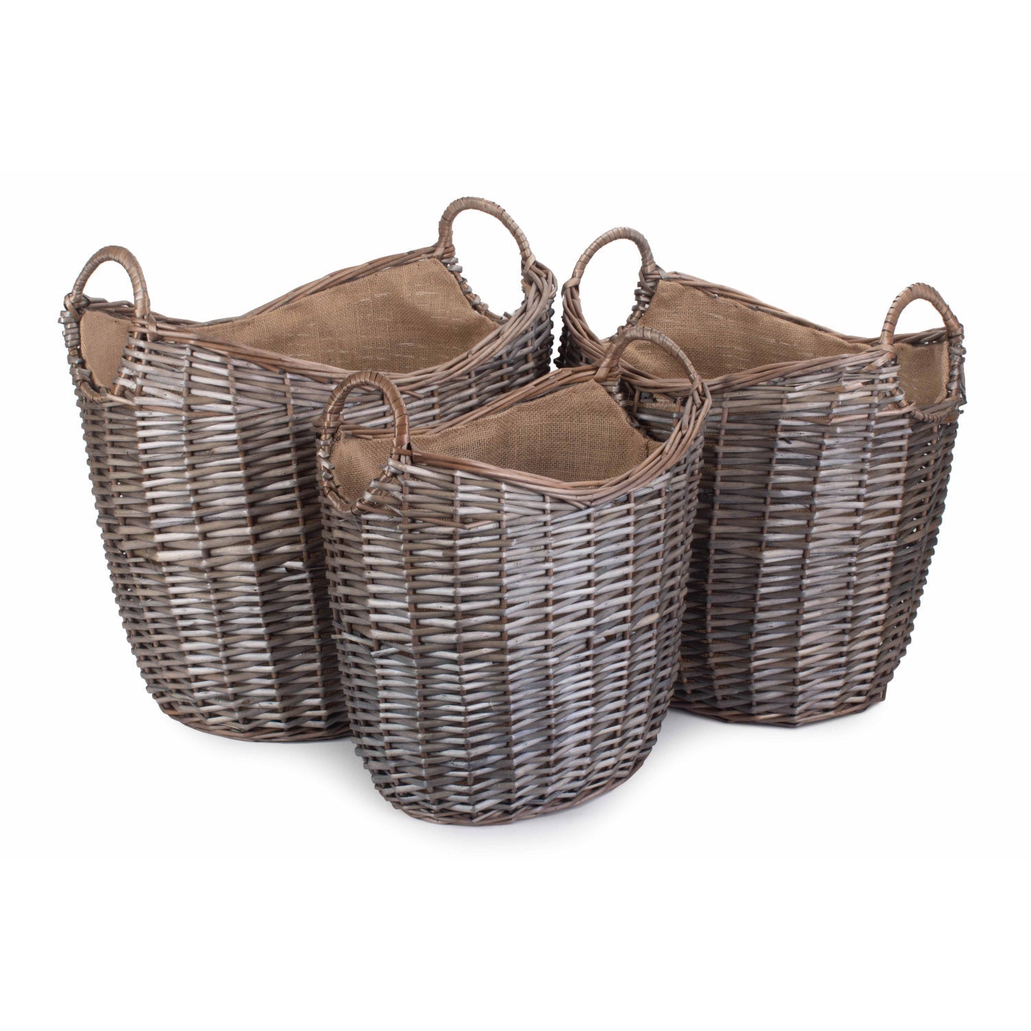 Scoop Neck Antique Wash Hessian Lined Basket Set 3 - REGN