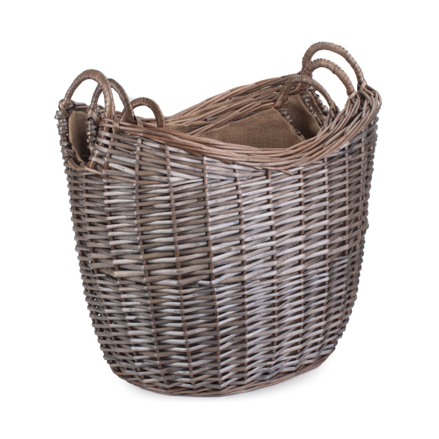 Scoop Neck Antique Wash Hessian Lined Basket Set 3 - REGN