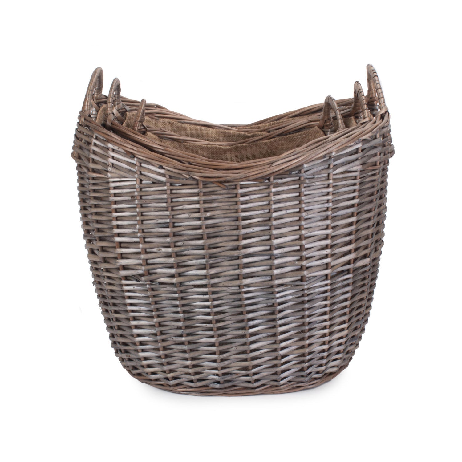Scoop Neck Antique Wash Hessian Lined Basket Set 3 - REGN