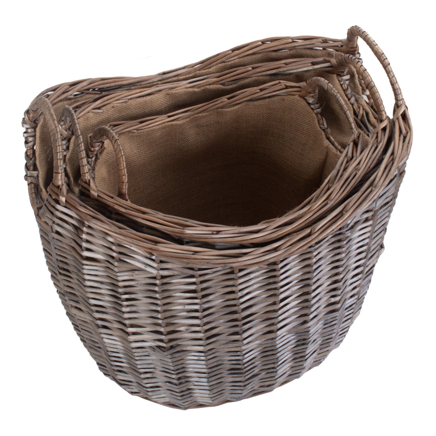Scoop Neck Antique Wash Hessian Lined Basket Set 3 - REGN