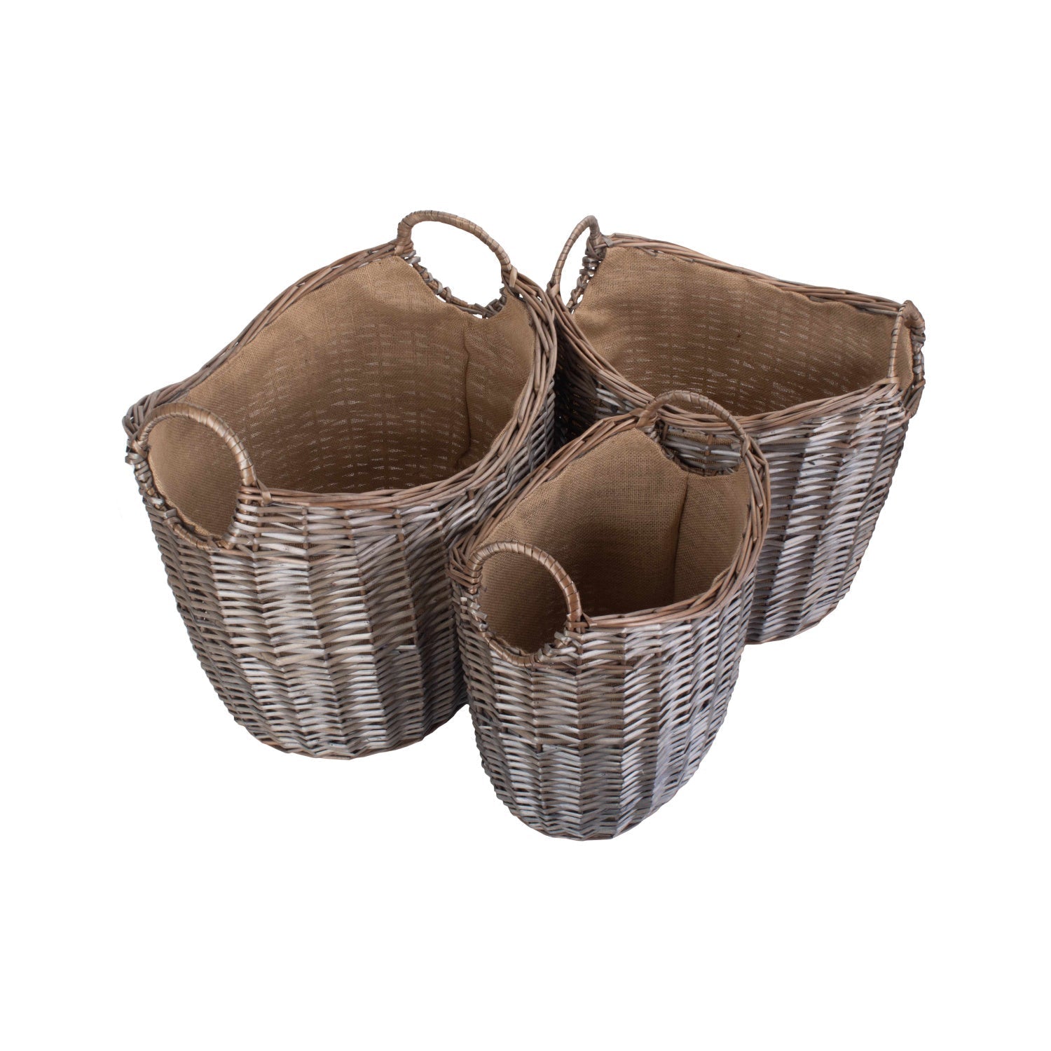 Scoop Neck Antique Wash Hessian Lined Basket Set 3 - REGN