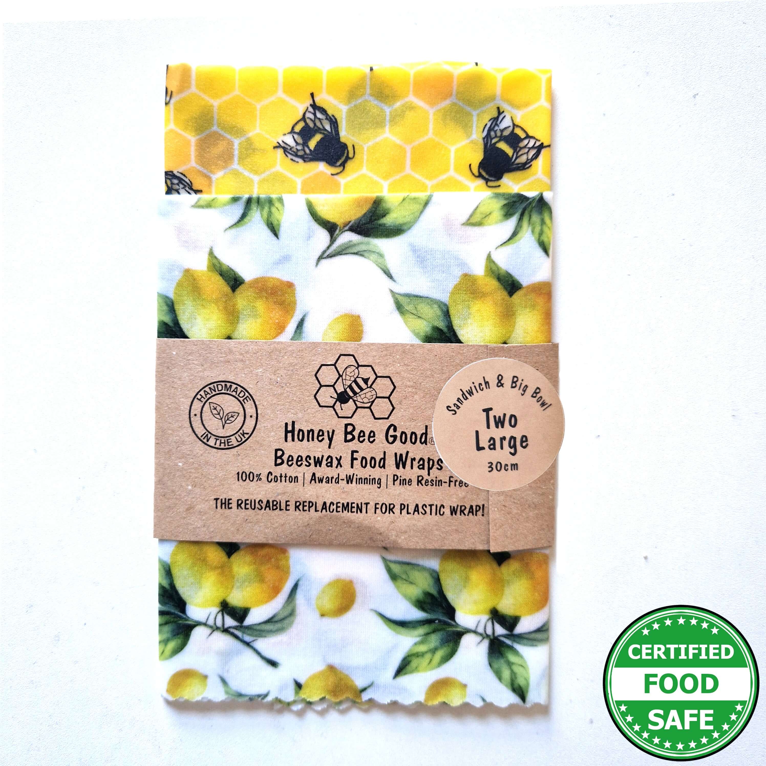 *Set of 2 Large Handmade Beeswax Wraps | Lemony Bees - REGN