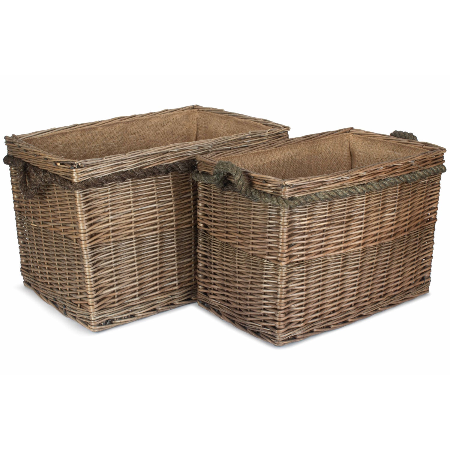 Set of 2 Rectangular Rope Handled Log Baskets - REGN