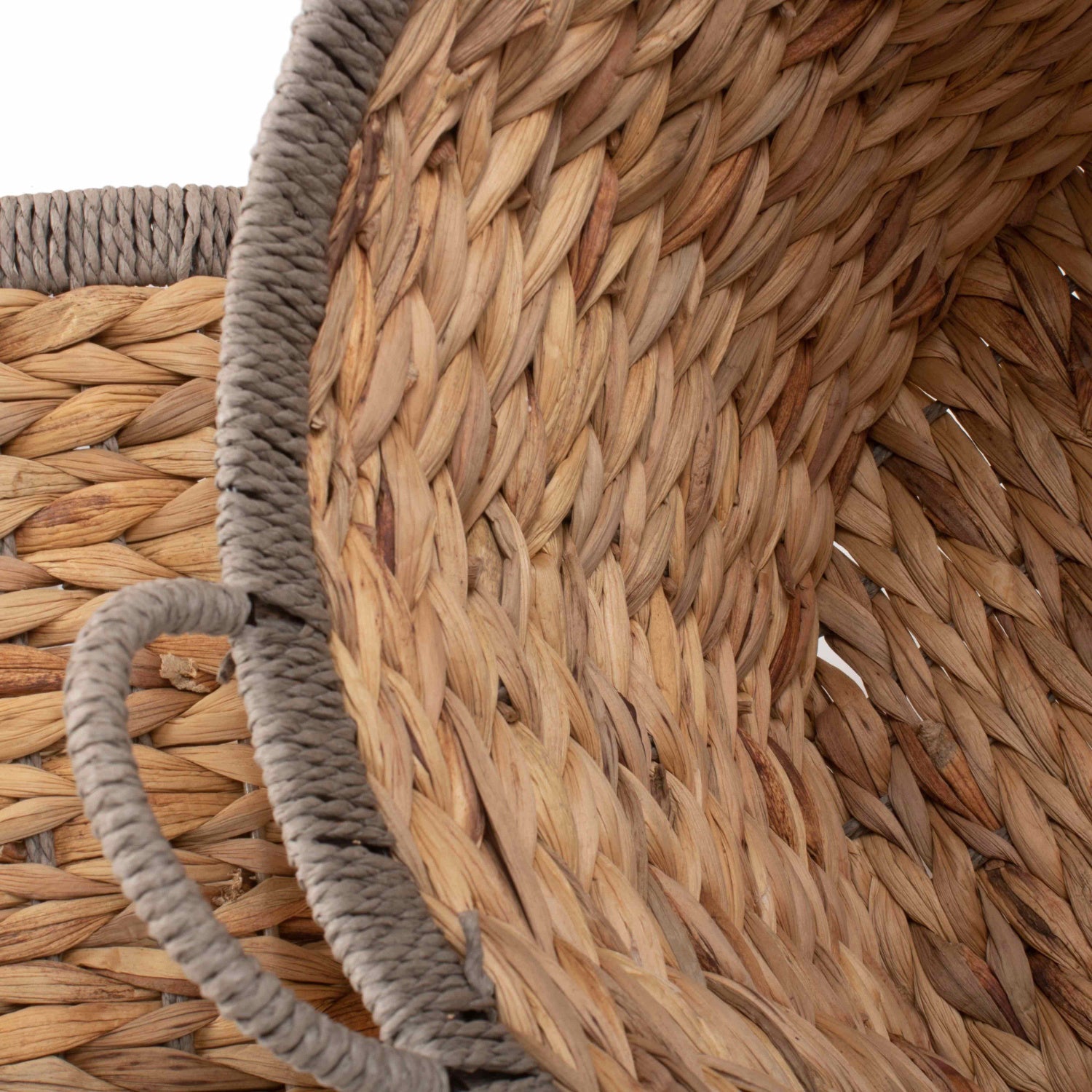 Set of 2 Round Water Hyacinth Storage Baskets with Grey Rope Border - REGN