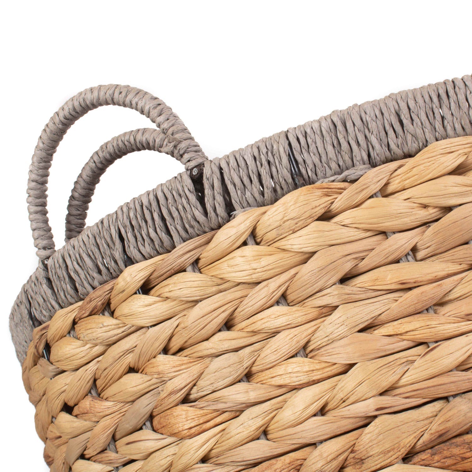 Set of 2 Round Water Hyacinth Storage Baskets with Grey Rope Border - REGN