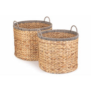Set of 2 Round Water Hyacinth Storage Baskets with Grey Rope Border - REGN