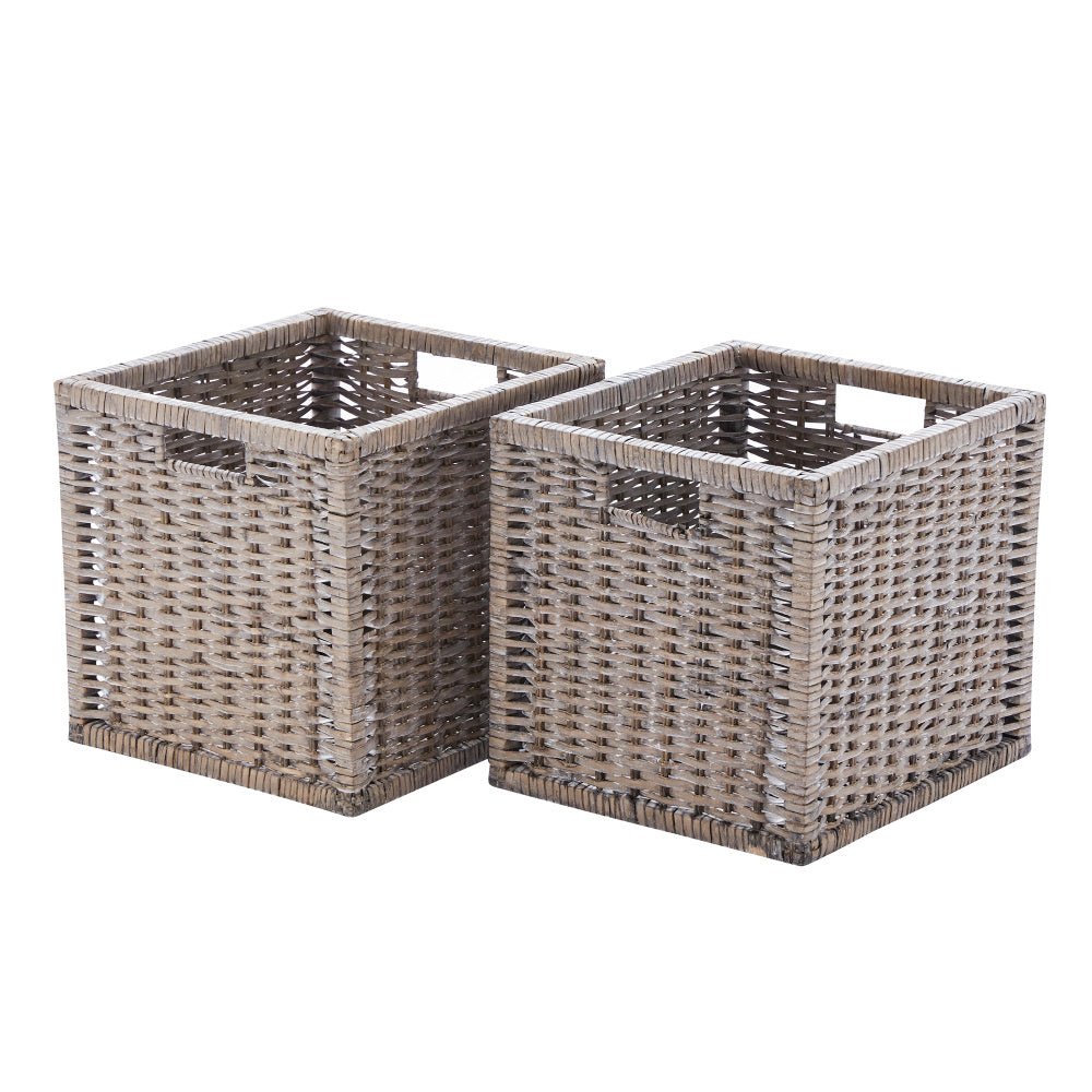 Set of 2 Square Willow Storage Baskets – Grey - REGN