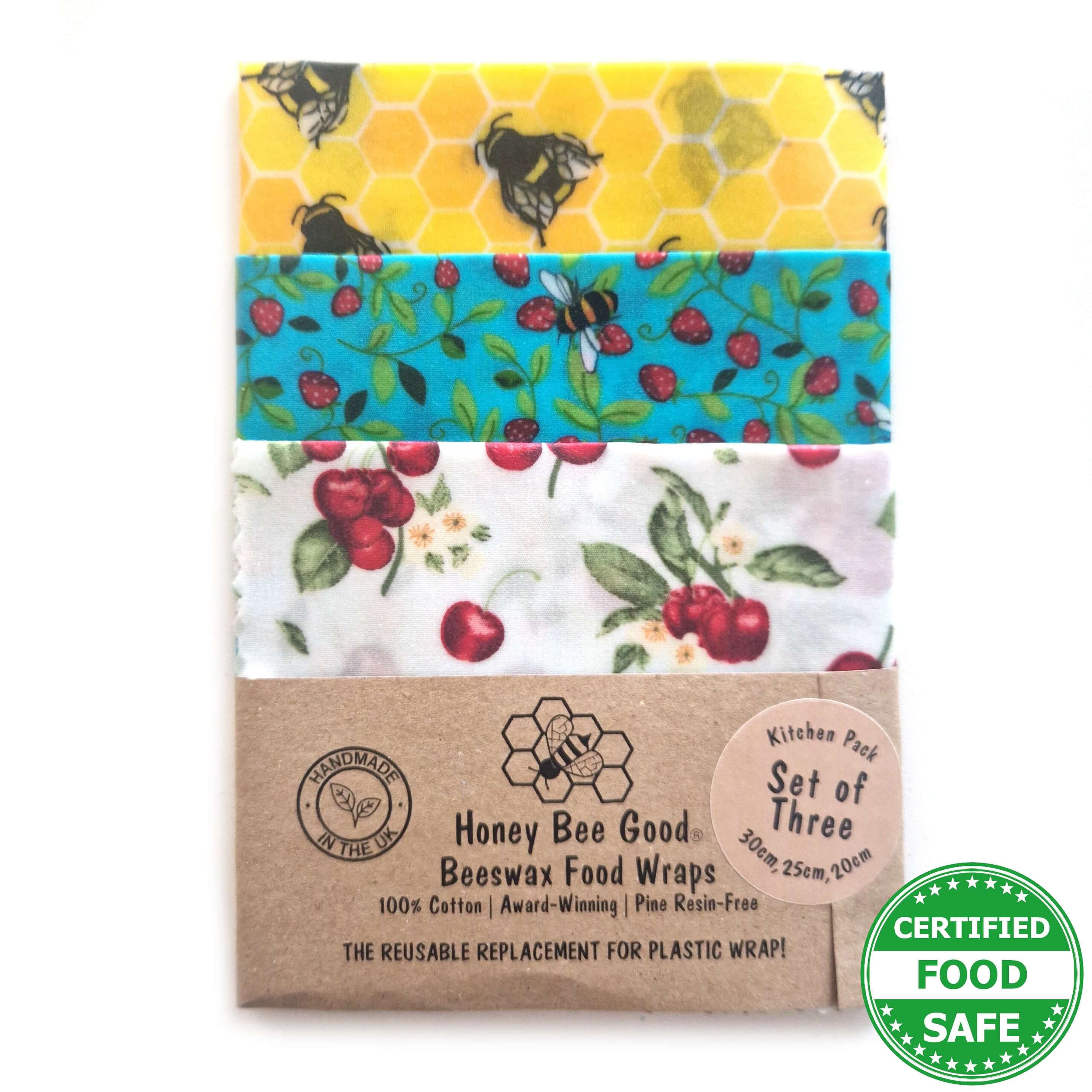*Set of 3 Handmade Beeswax Wraps | Bees & Cherries - REGN