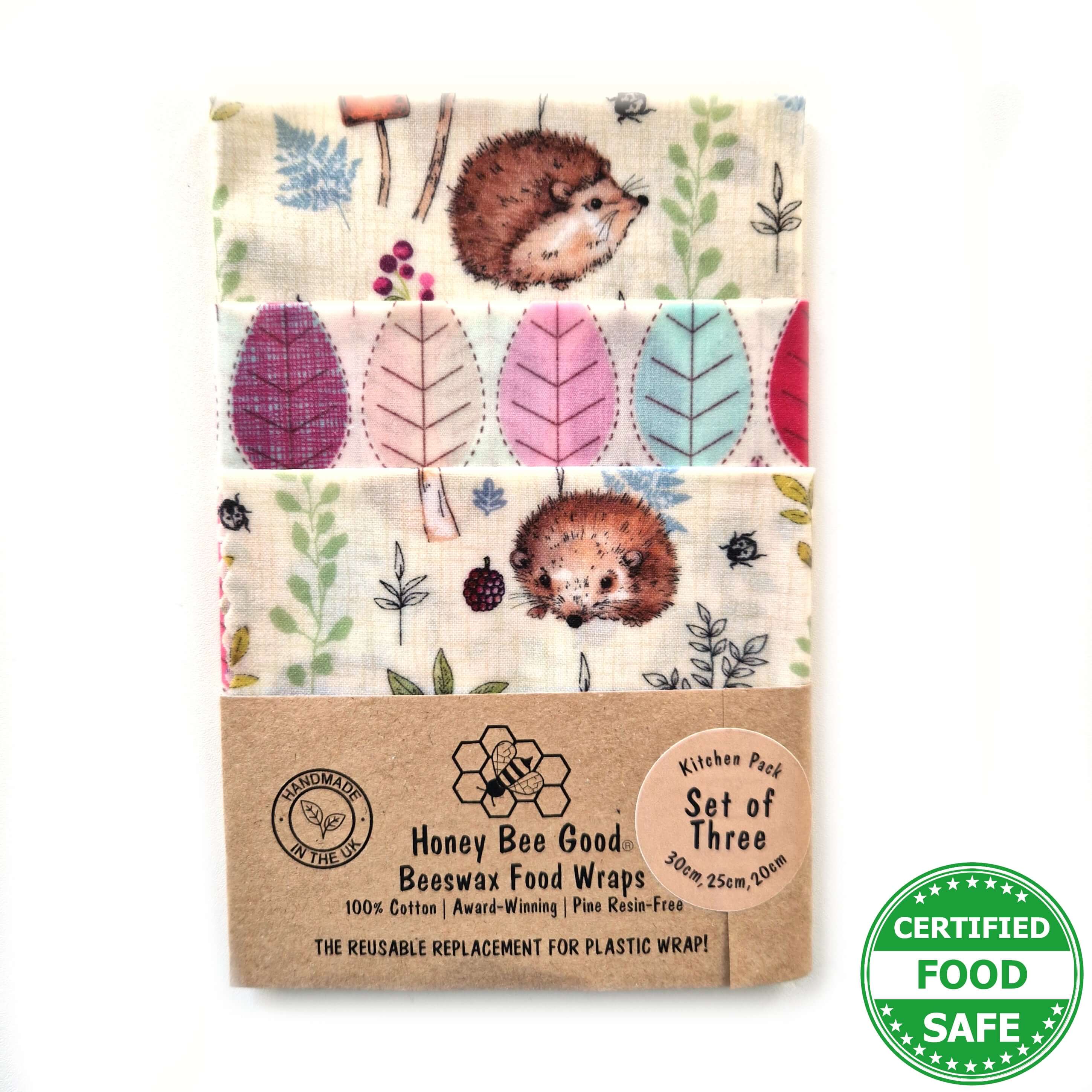 *Set of 3 Handmade Beeswax Wraps | Hedgehogs - REGN