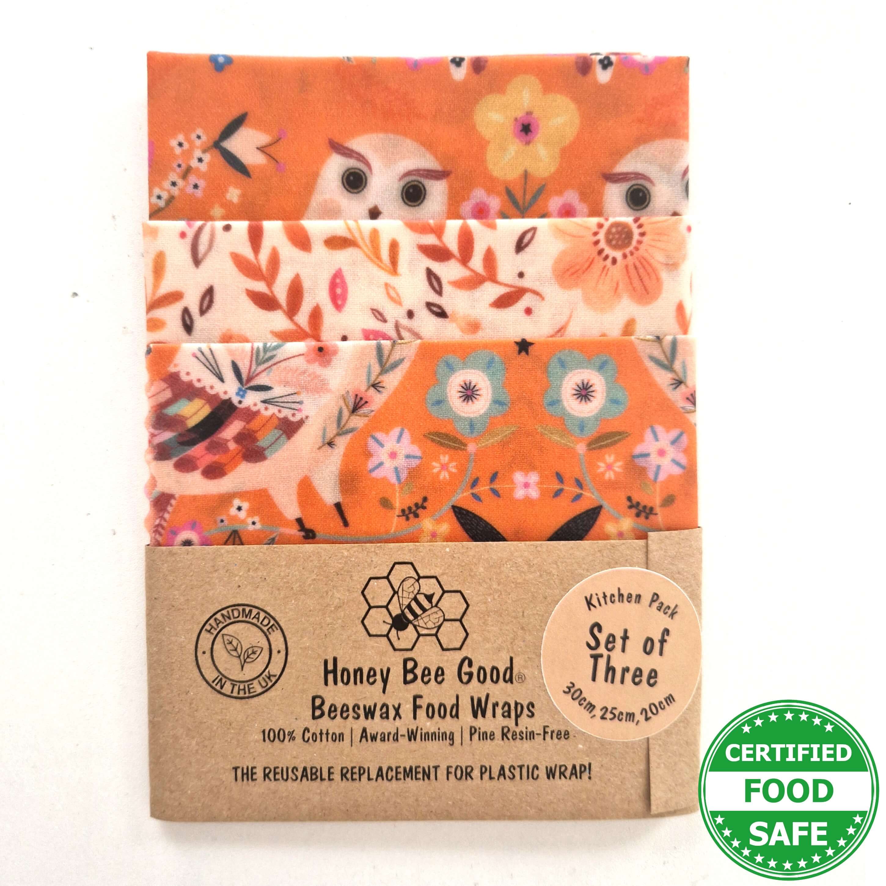 *Set of 3 Handmade Beeswax Wraps | Owls - REGN