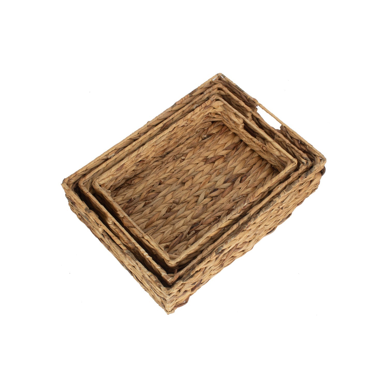 Set of 3 Shallow Rectangular Water Hyacinth Storage Tray Baskets - REGN