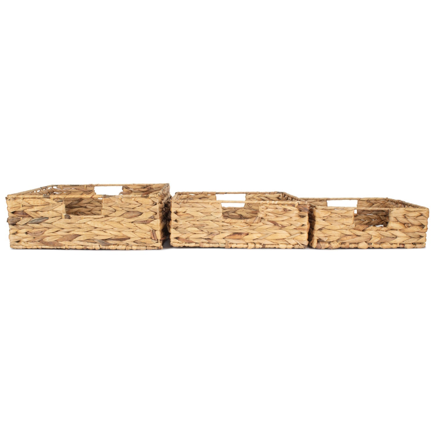 Set of 3 Shallow Rectangular Water Hyacinth Storage Tray Baskets - REGN
