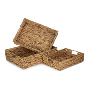 Set of 3 Shallow Rectangular Water Hyacinth Storage Tray Baskets - REGN