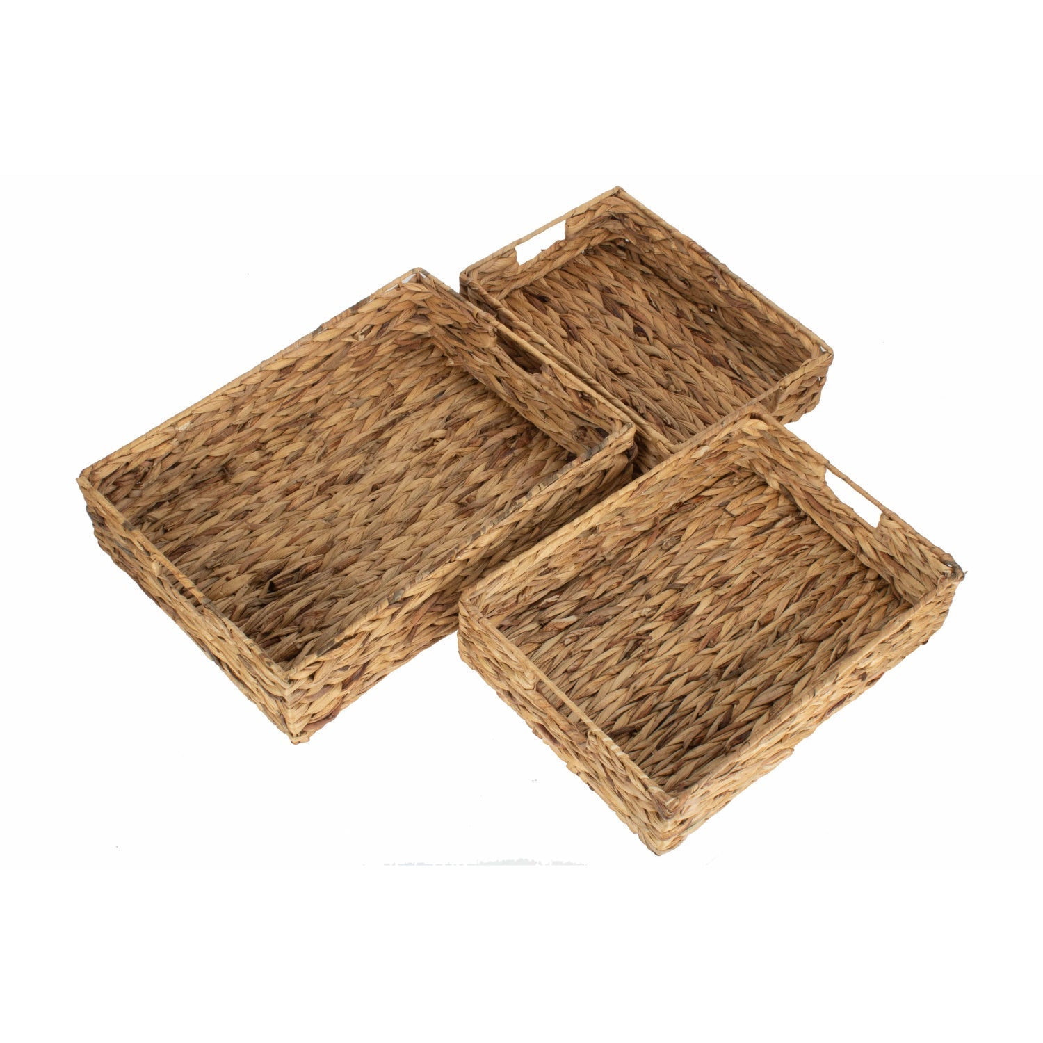 Set of 3 Shallow Rectangular Water Hyacinth Storage Tray Baskets - REGN