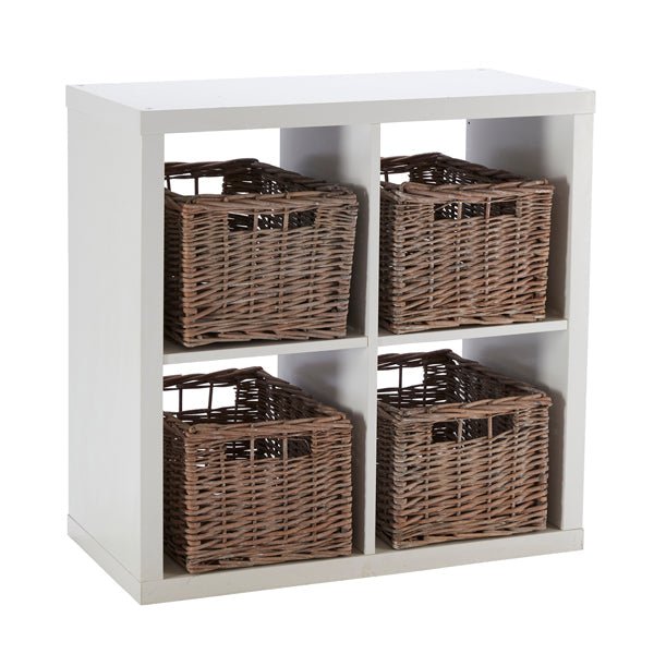 Set of 4 Medium Rectangular Willow Storage Baskets - Grey - REGN