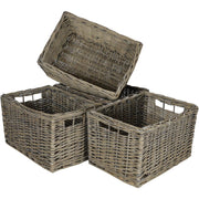 Set of 4 Medium Rectangular Willow Storage Baskets - Grey - REGN