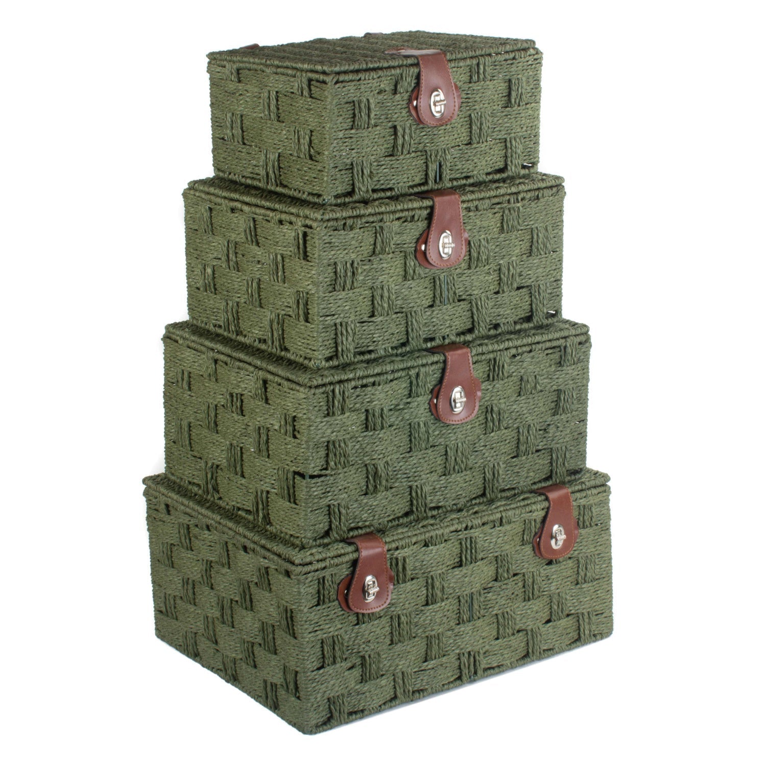 Set of 4 Paper Rope Hampers - Forest Green - REGN