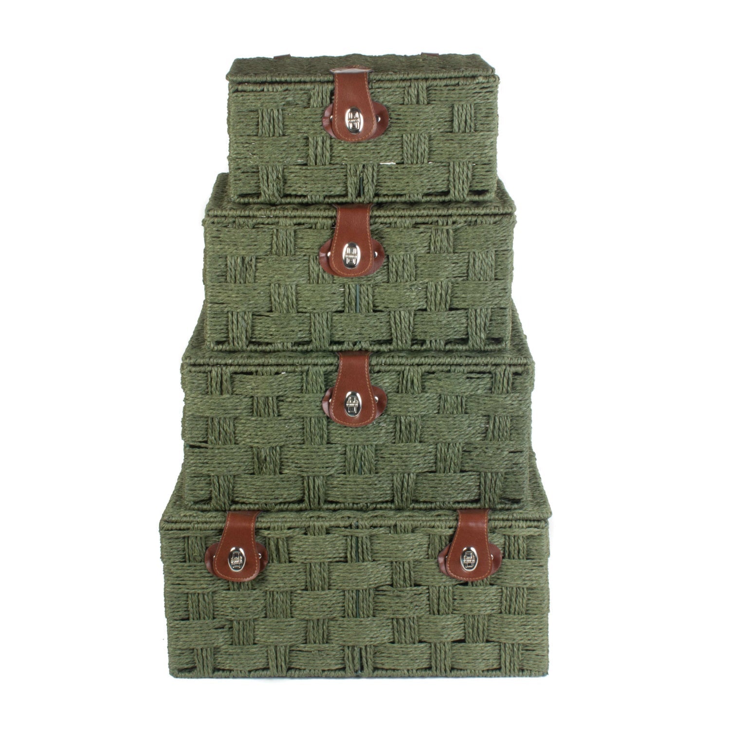 Set of 4 Paper Rope Hampers - Forest Green - REGN
