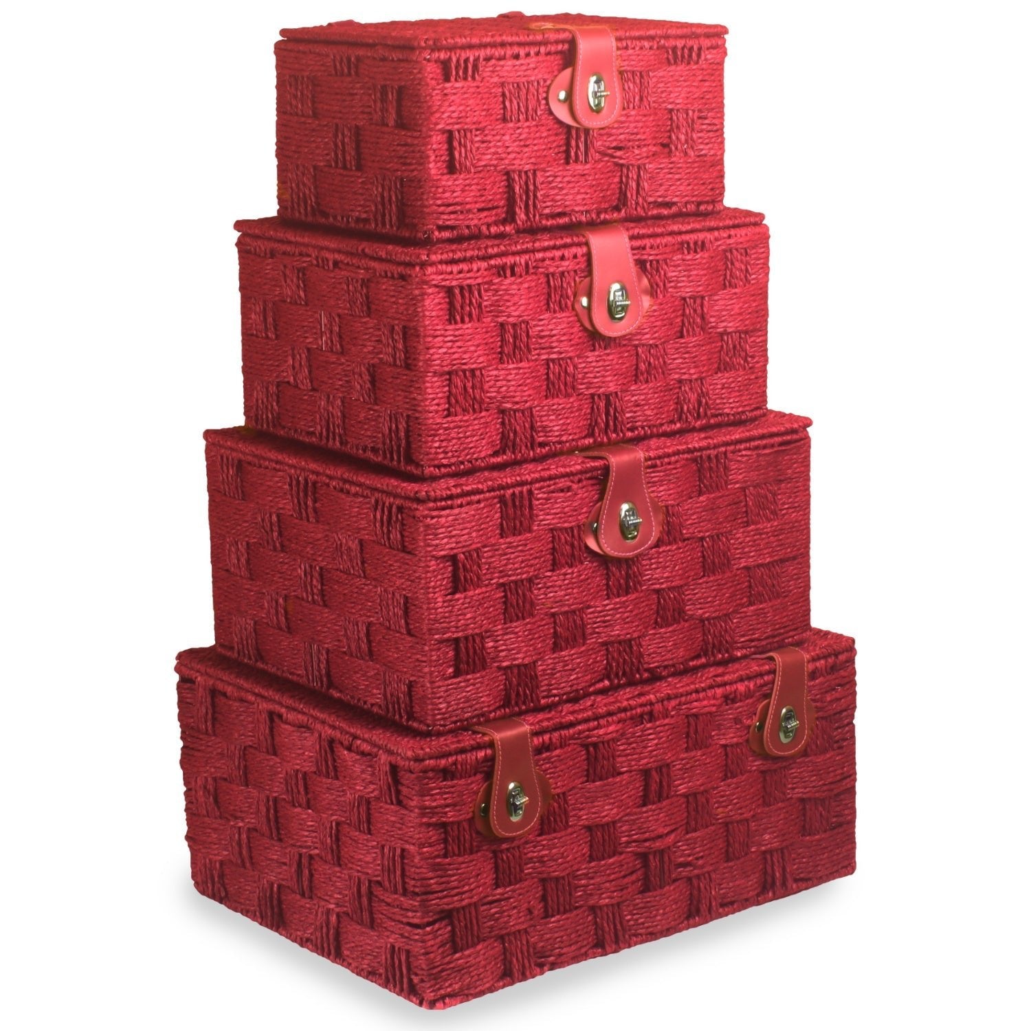 Set of 4 Paper Rope Hampers - Red - REGN